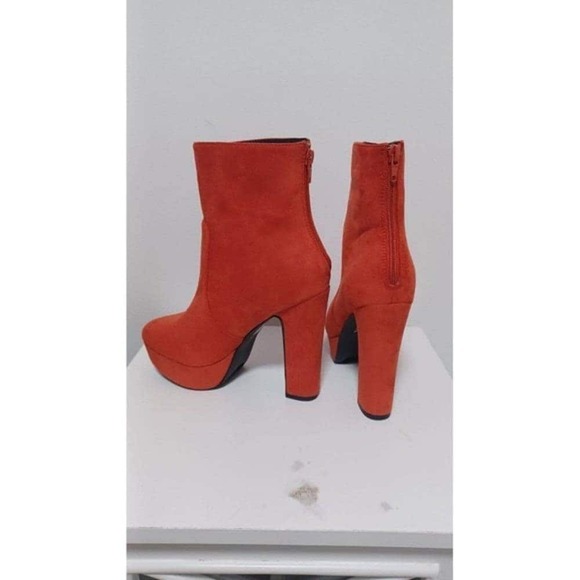Women's TRENDY orange suede faux leather 5" block heel platform boots Size 7 - Picture 3 of 14